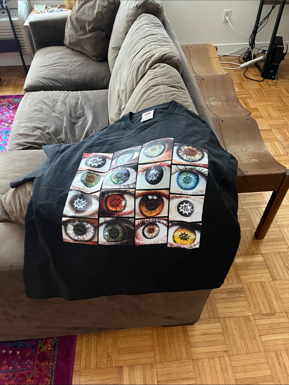 Black Graphic Short Sleeve Tee with Eye Panel